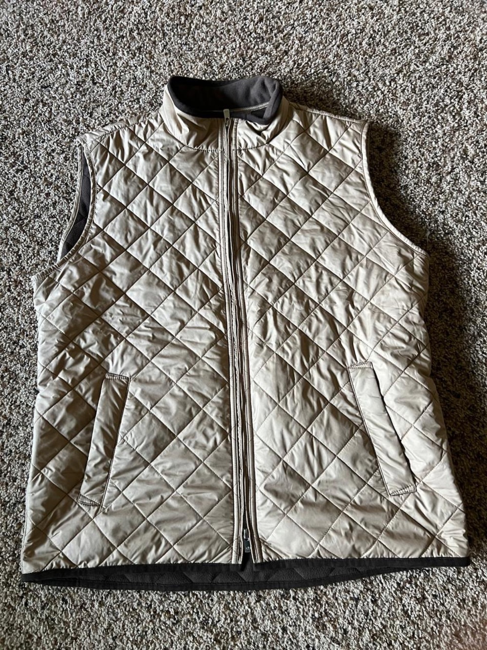 Peter Millar Quilted Beige Vest with Dark Trim